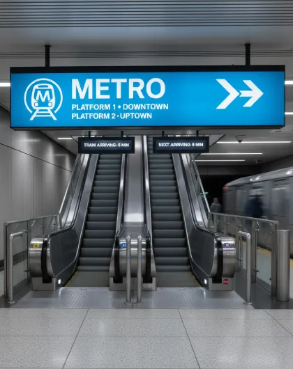 Metro, airport, and highway signage