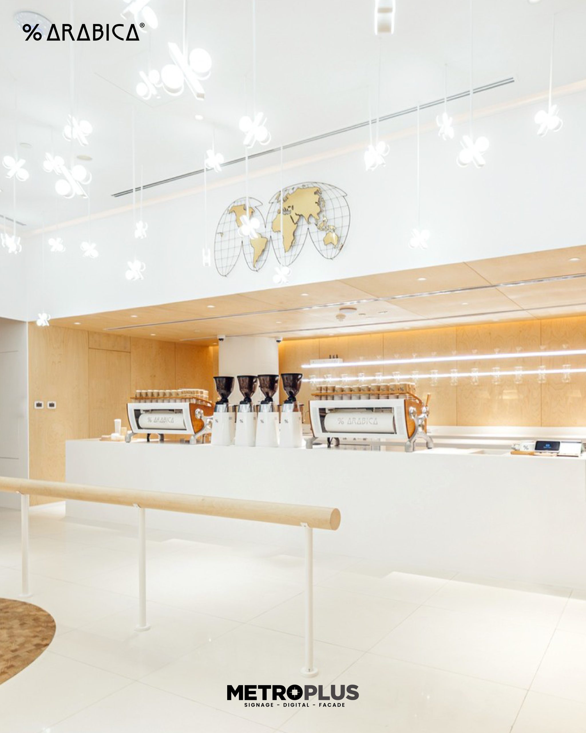 Arabica Café illuminated signage installation, Al Jimi Mall by Metroplus