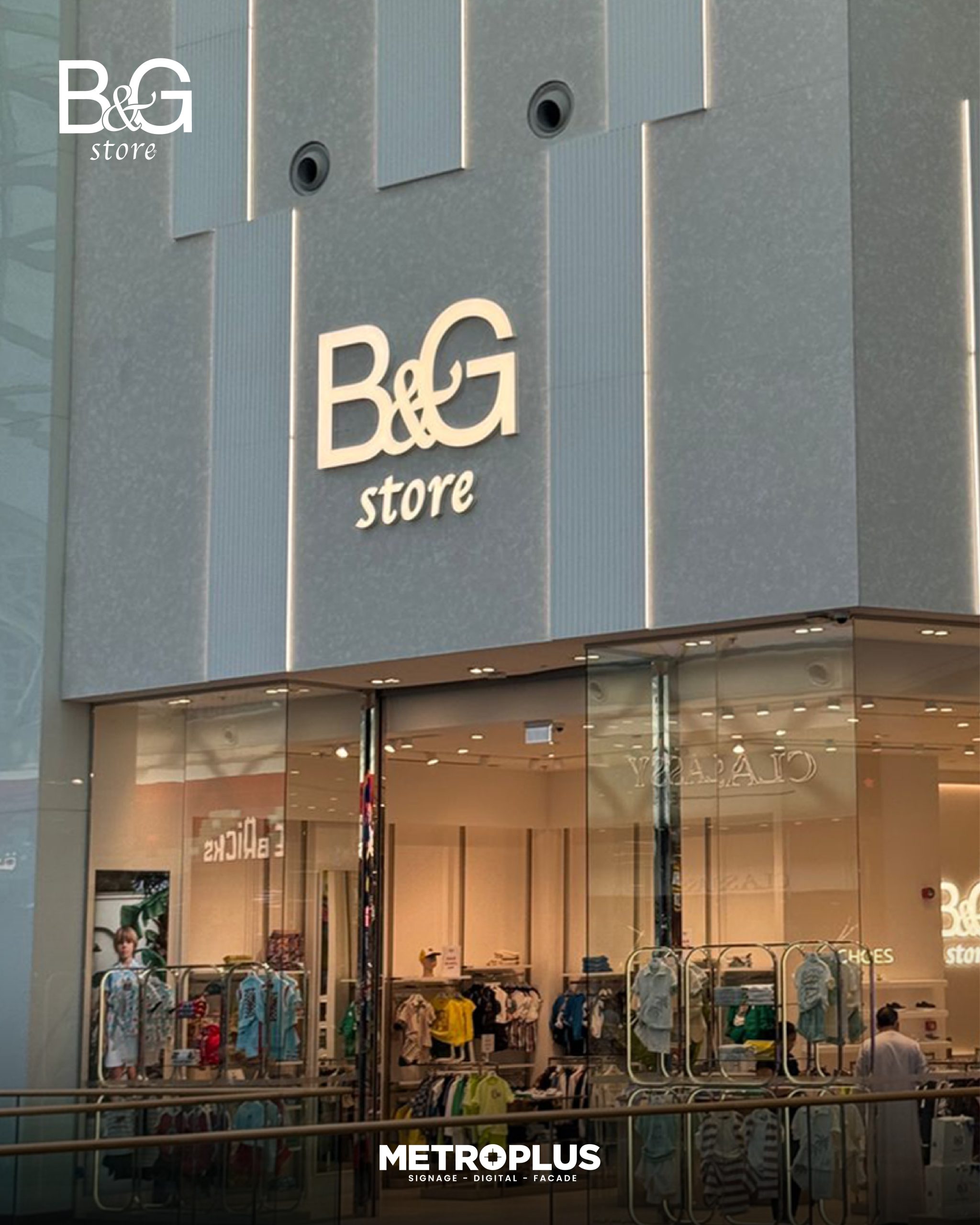 B&G Store indoor signage at Dubai Festival City by Metroplus
