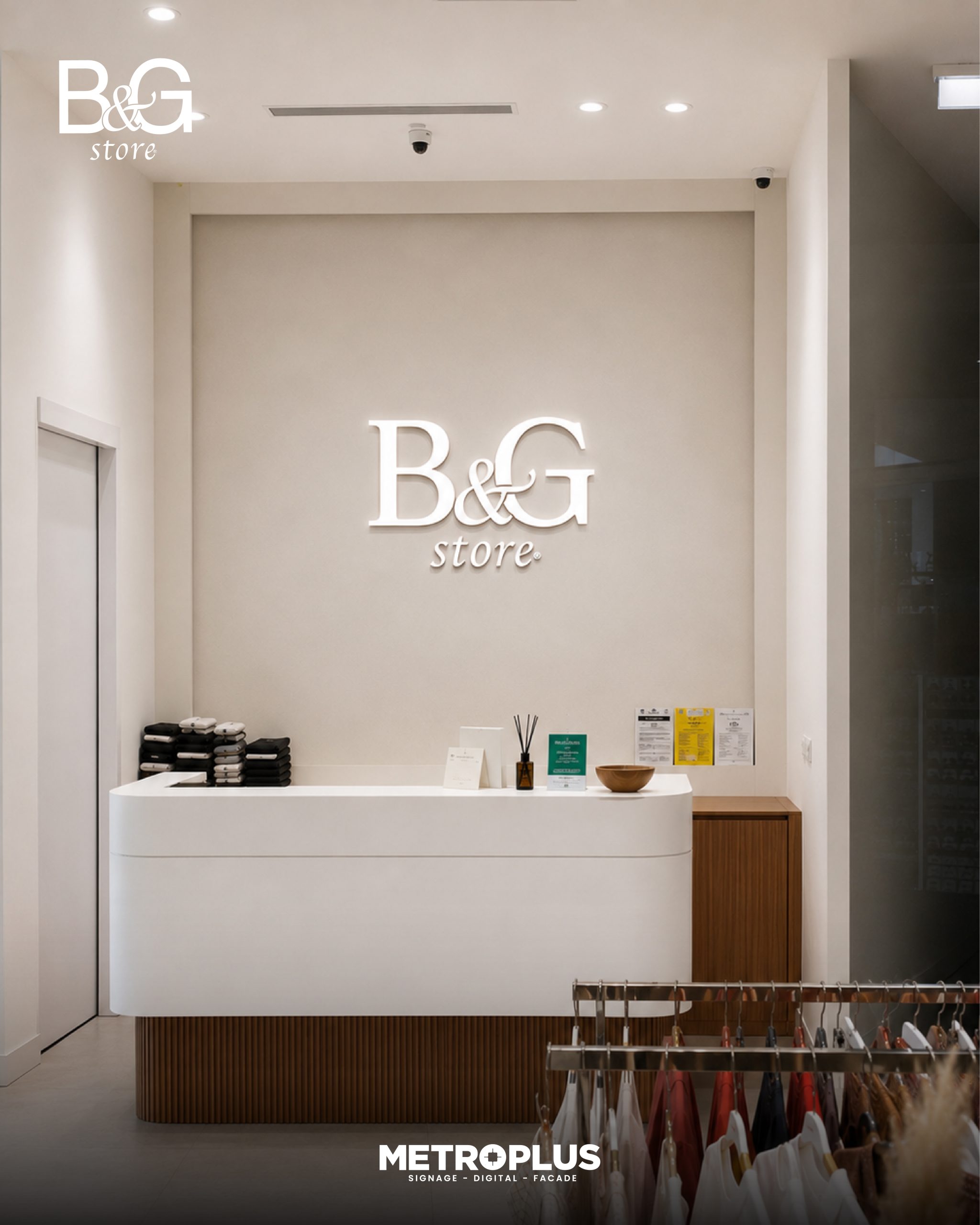 indoor signage project for B&G Store, a premium retail clothing store. - Metroplus detail view