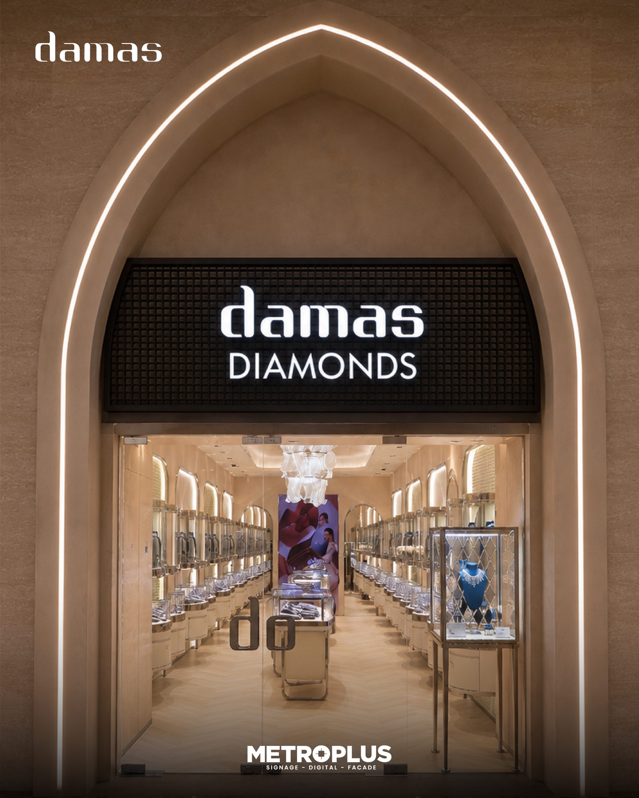 Shop front signage project for Damas Diamonds - Metroplus