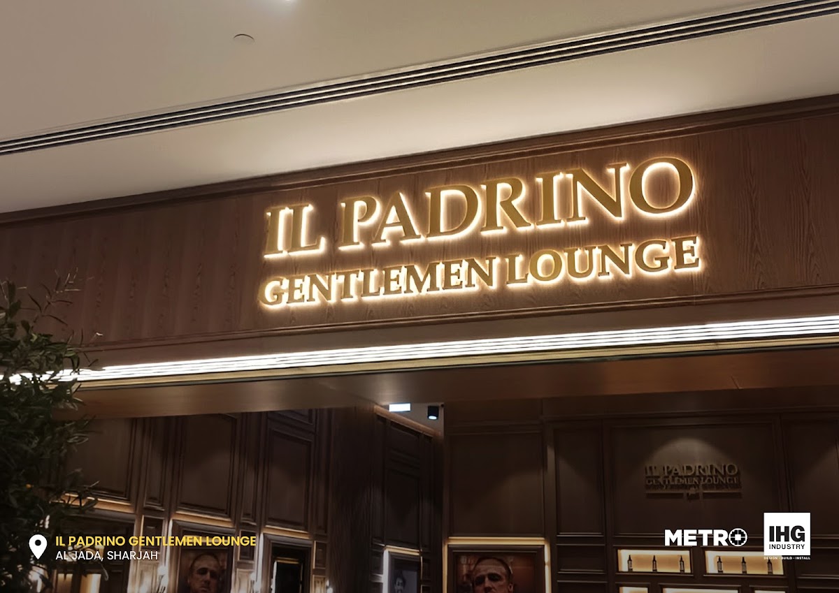 Il Padrino Gentlemen Lounge Interior & Signage, Al Jada Sharjah - Metroplus detail view