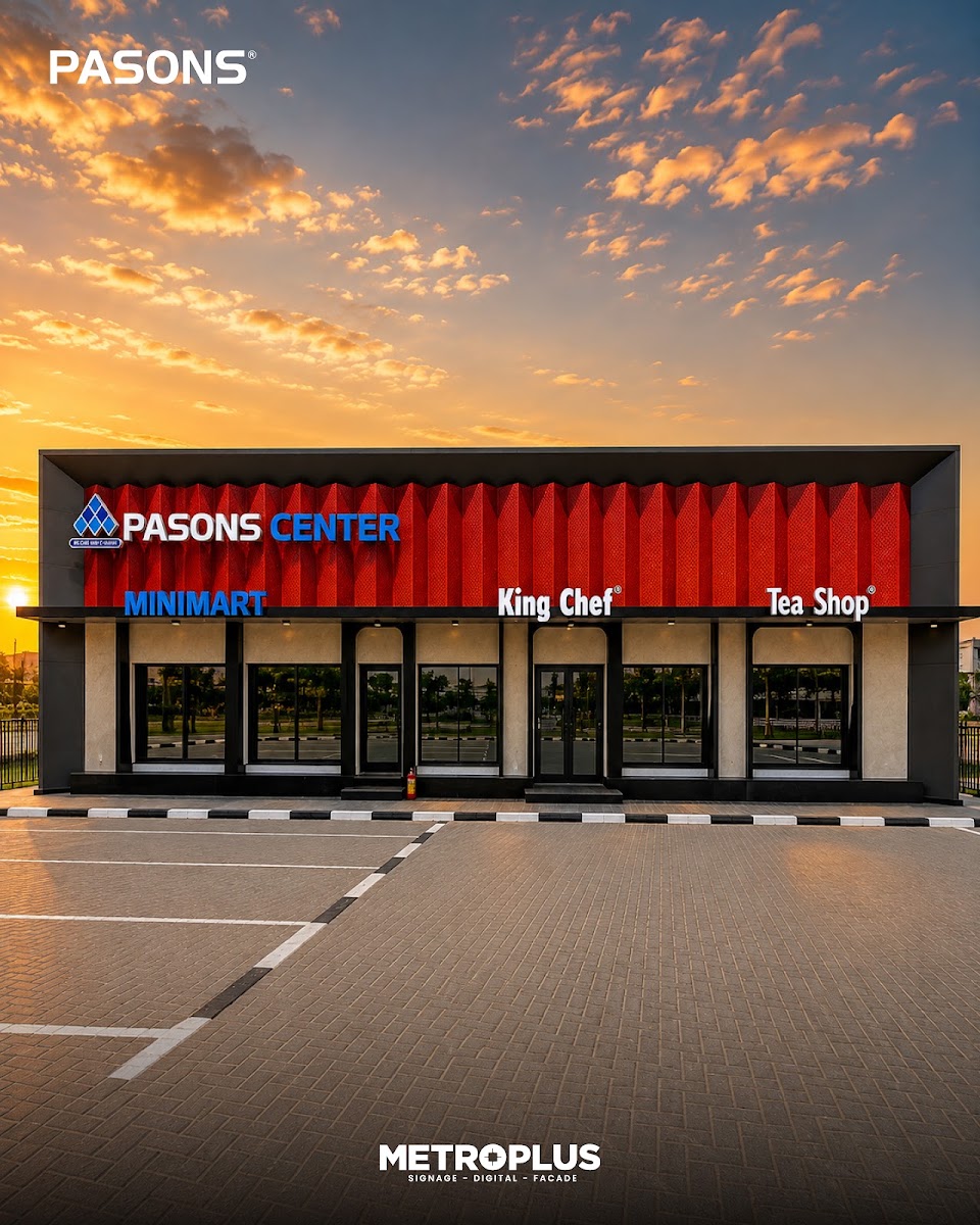 Pasons Centre Storefront Signage & Facade Cladding, Jafza - Metroplus
