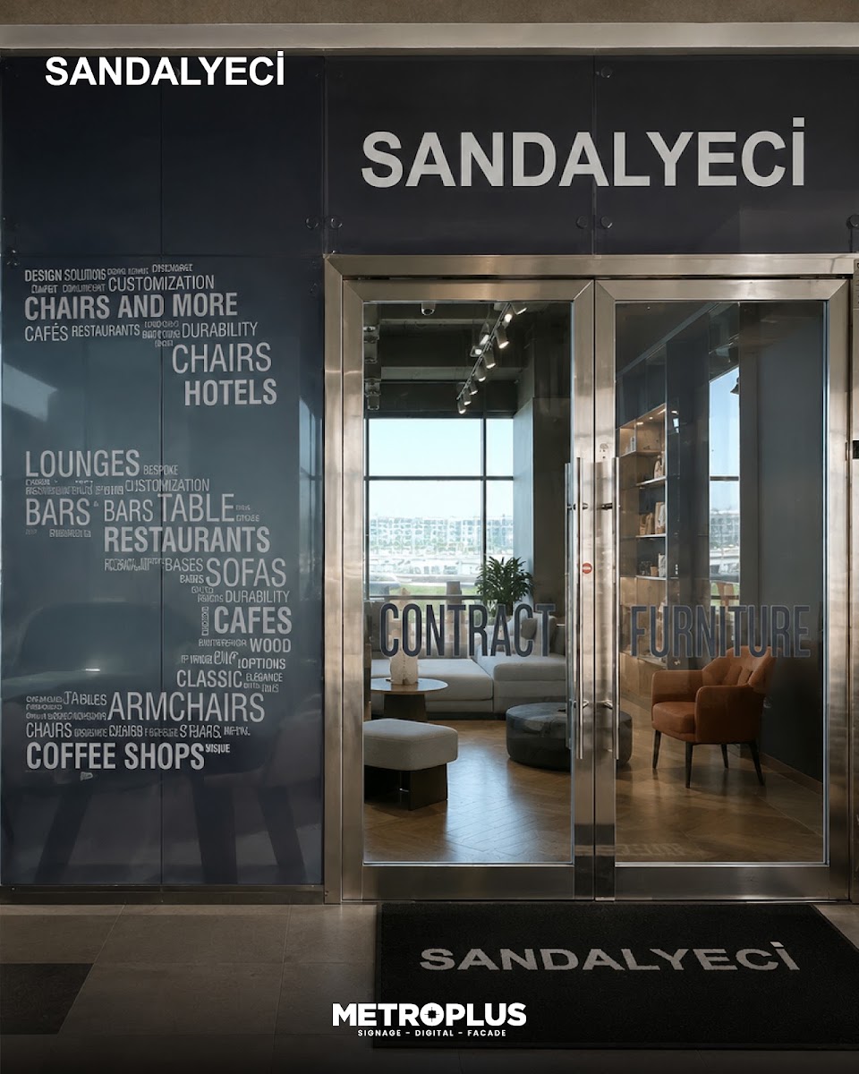 Sandalyeci Showroom Signage & Glass Graphics, Business Bay - Metroplus detail view