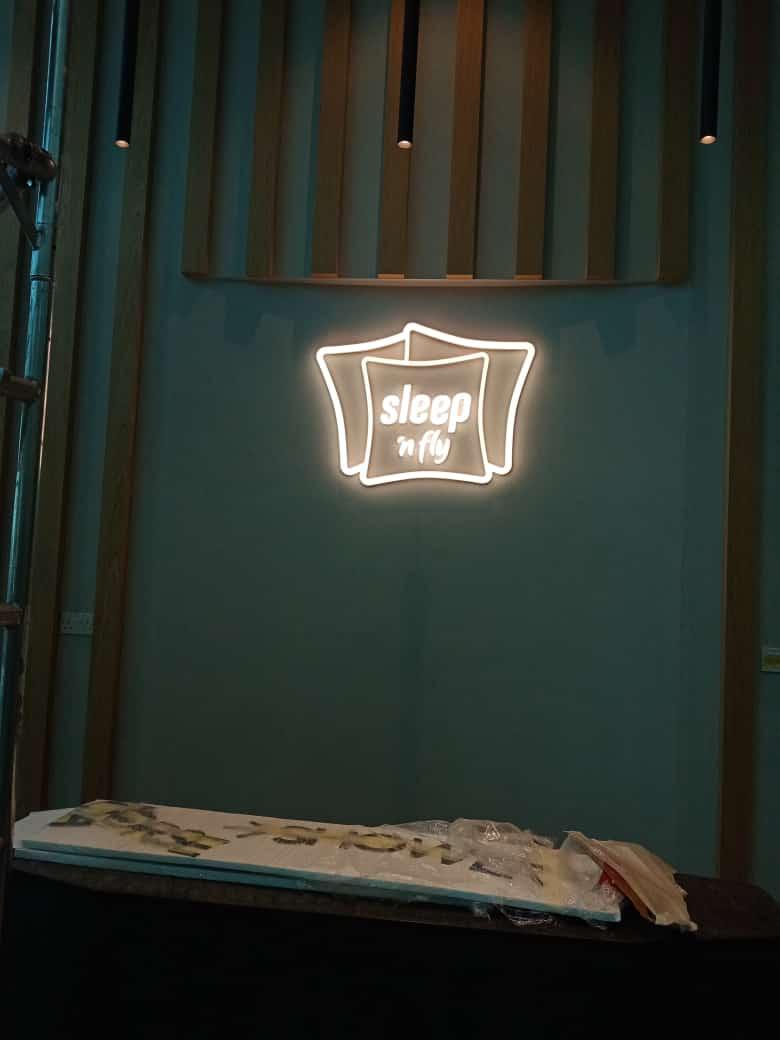 Illuminated Pillow-Logo Signage & Dome Architecture for Sleep 'n Fly Sleep Lounge - Metroplus