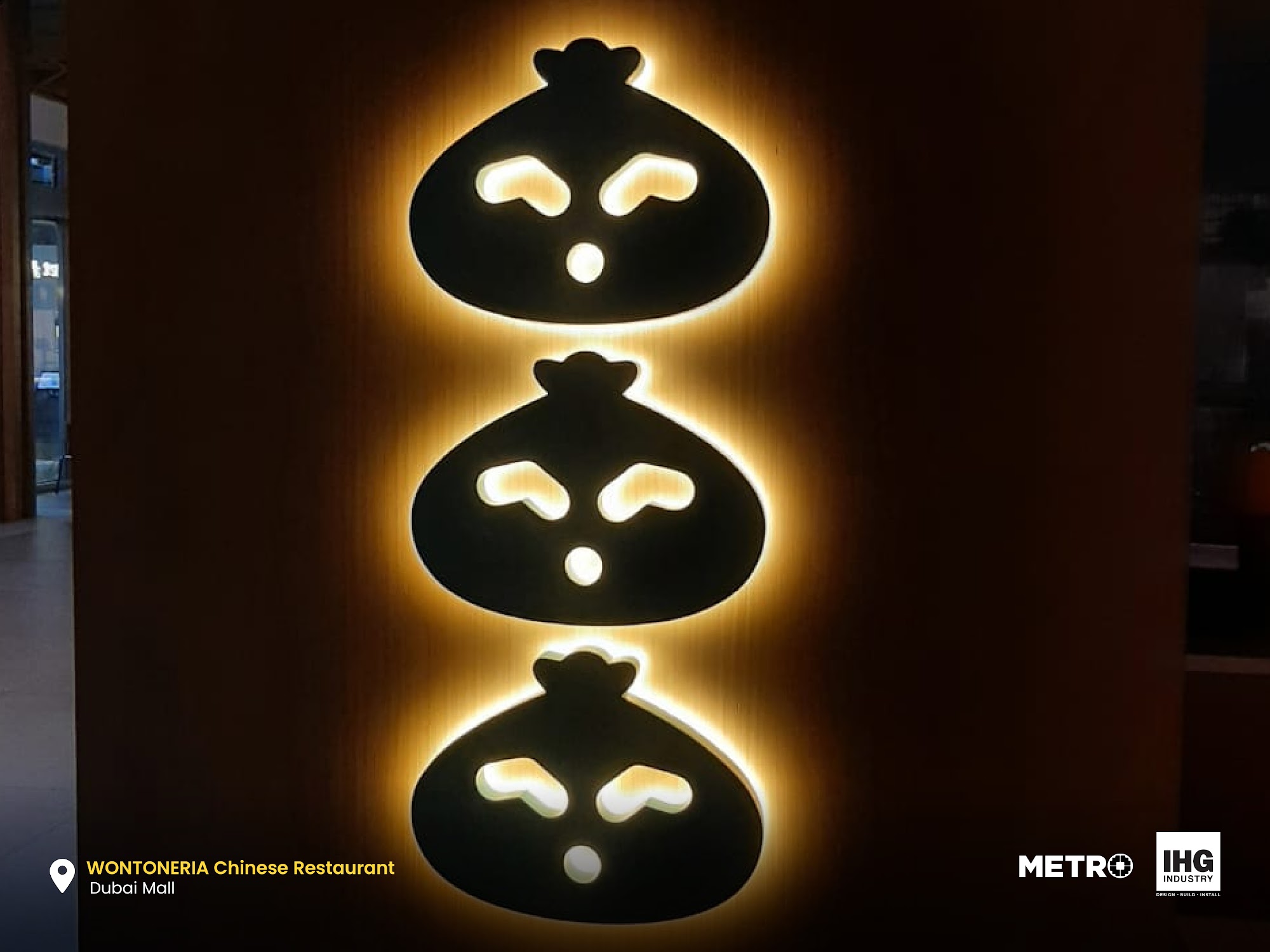 Wontoneria storefront signage at The Dubai Mall, Dubai by Metroplus