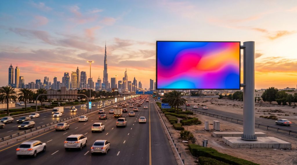Large-format outdoor billboard produced by Metroplus in Dubai